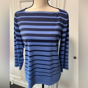 NWOT …Talbots Top Navy & Blue Stripe Square Neckline 3/4 Sleeve Size M.